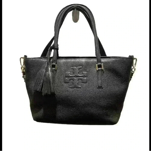 Authentic Tory Burch Tassel Handbag Navy Blue Pebble Leather - Picture 1 of 5